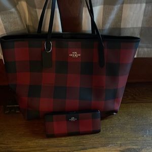 Coach buffalo plaid purse with matching wallet